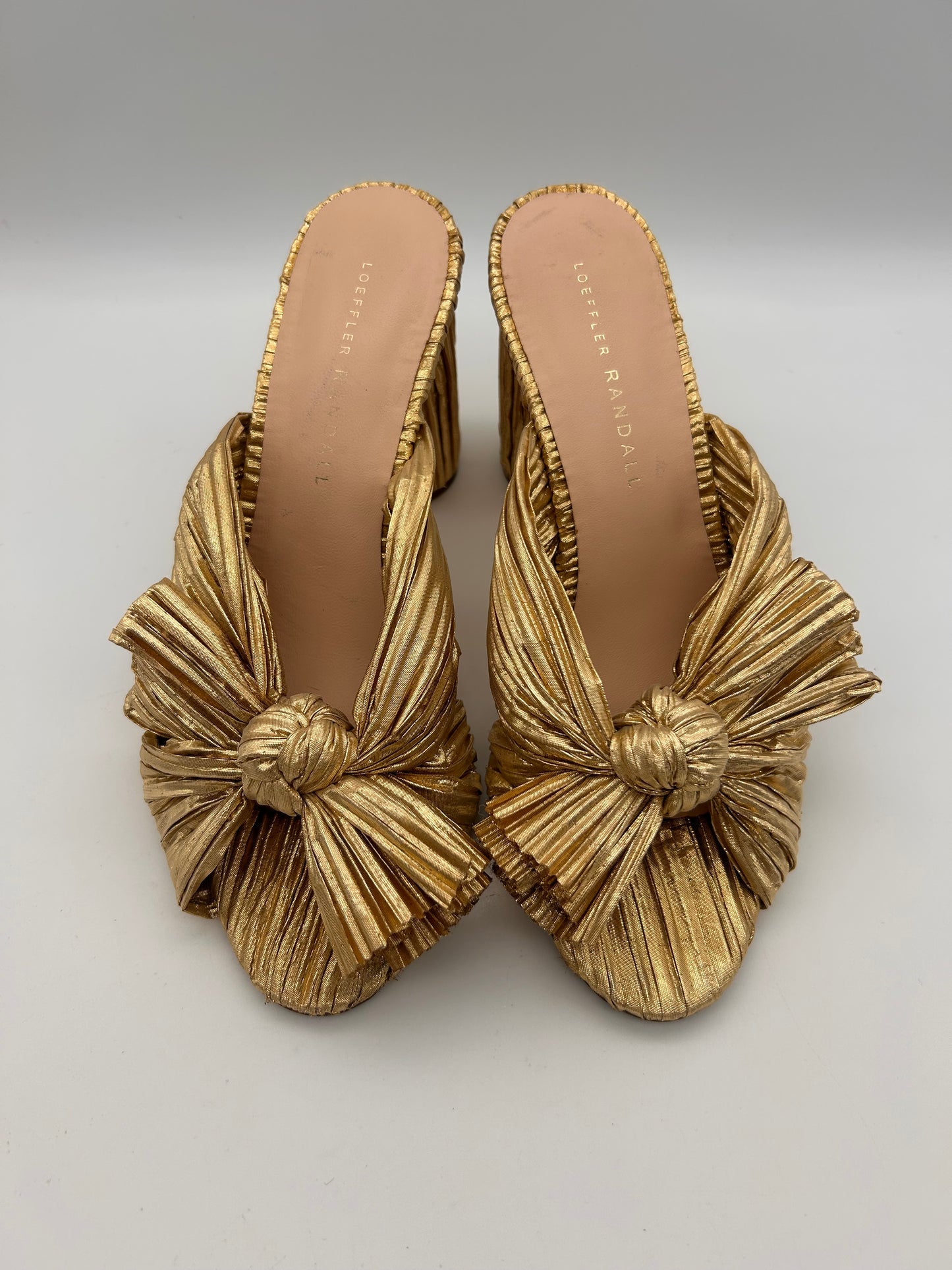 Loeffler Randall Penny Pleated Bow Gold heels size 6.5
