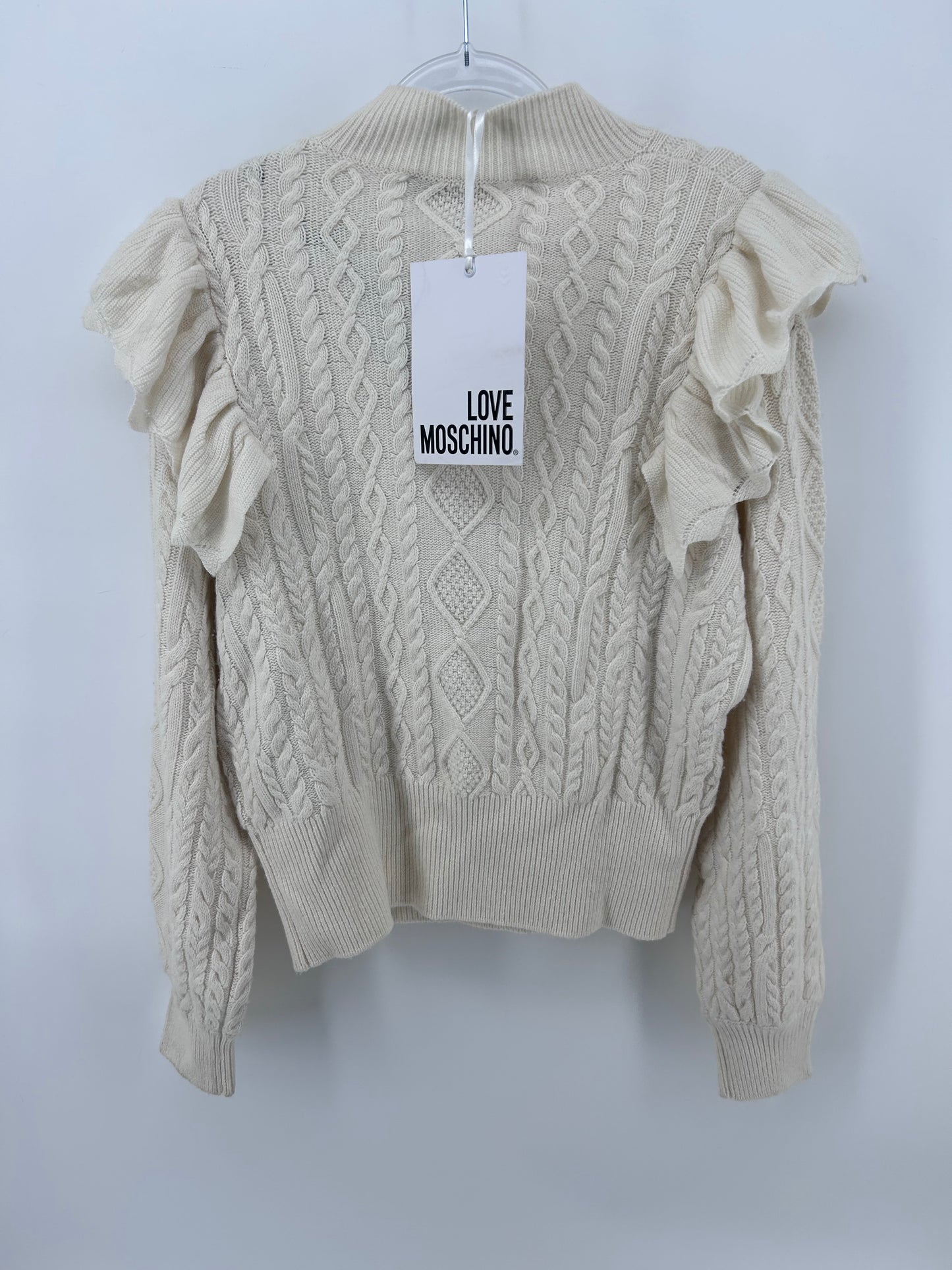 Love Moschino Cream Cable Knit Ruffle Sweater Sz 6 NWT Ivory Italy Designer
