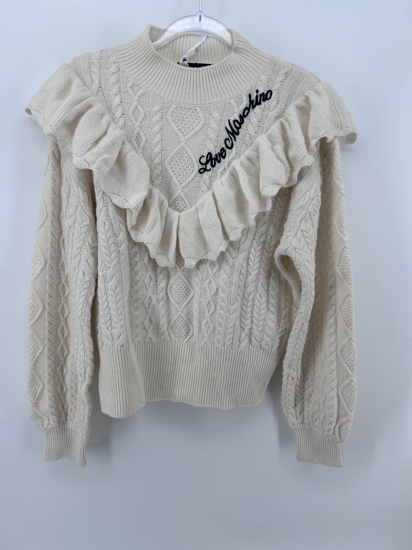 Love Moschino Cream Cable Knit Ruffle Sweater Sz 6 NWT Ivory Italy Designer