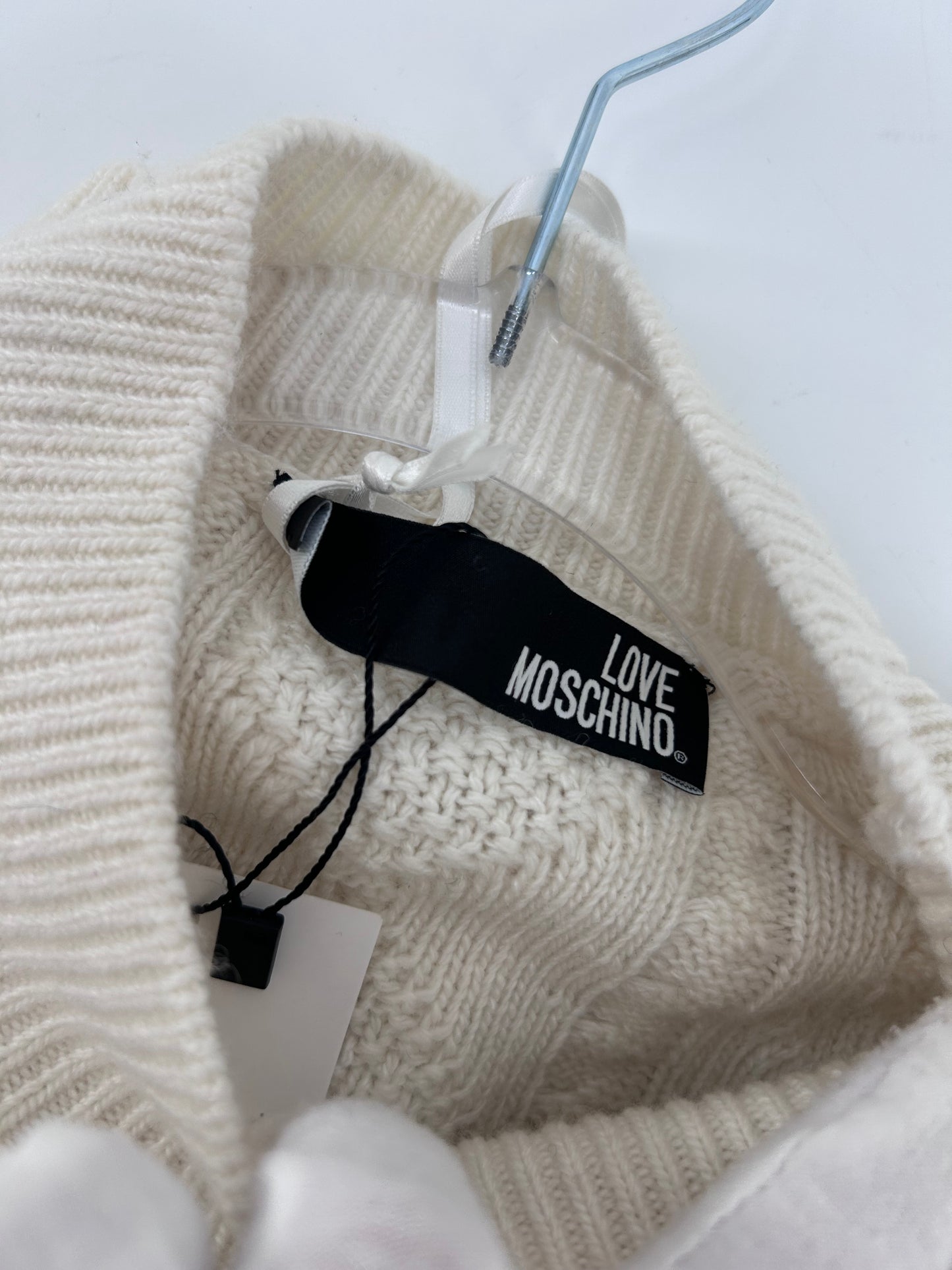 Love Moschino Cream Cable Knit Ruffle Sweater Sz 6 NWT Ivory Italy Designer