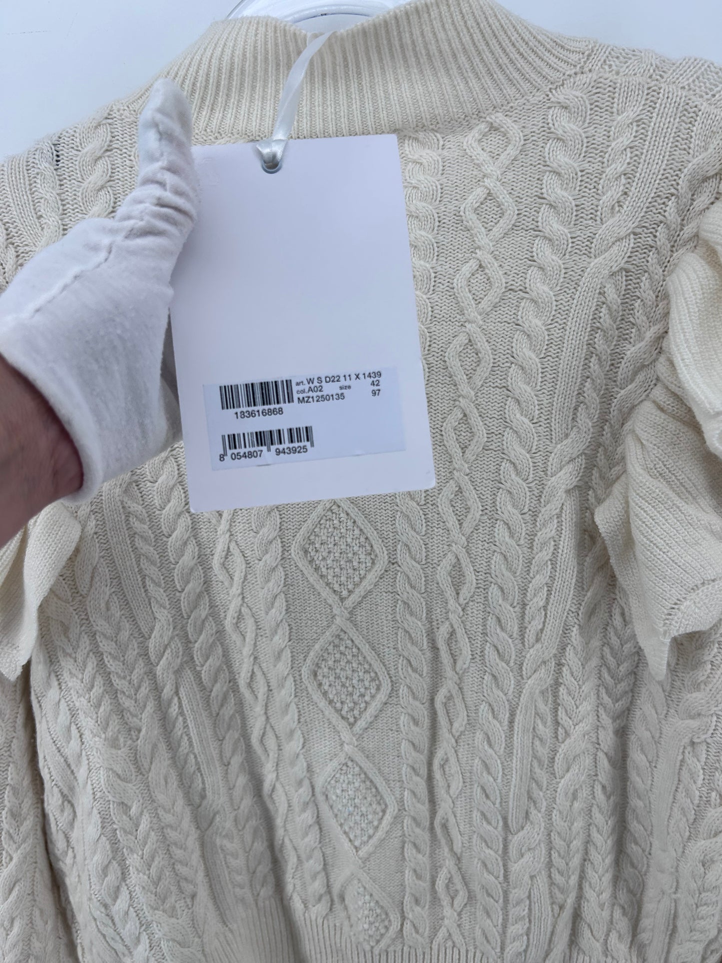 Love Moschino Cream Cable Knit Ruffle Sweater Sz 6 NWT Ivory Italy Designer
